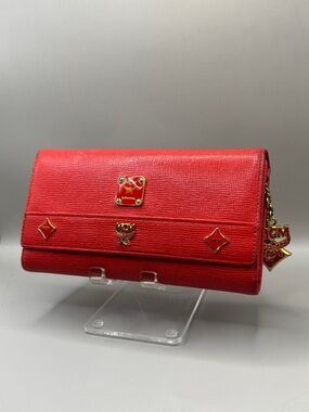 MCM Studded Scarlet Red Leather Wallet